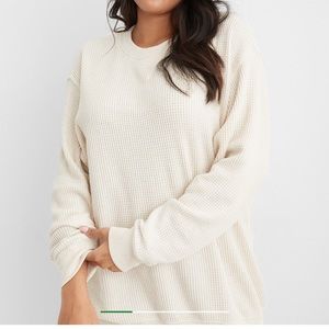 Aerie oversized waffle crew neck sweatshirt *WHITE*